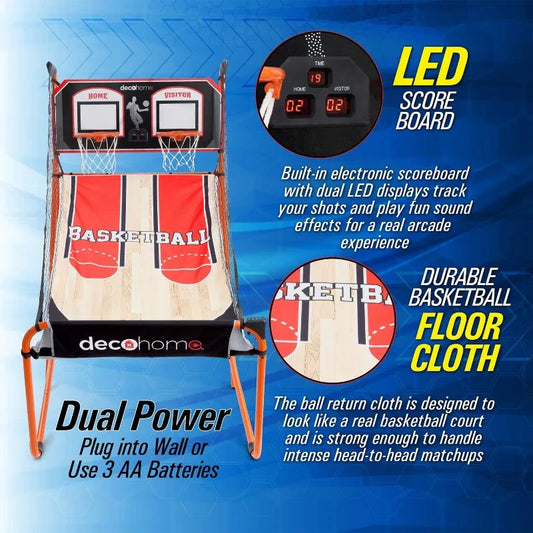 Deco Home Arcade Basketball Game with Dual Rim Backboard, Includes Electronic Tracking LED Scoreboard with 8 Game Modes