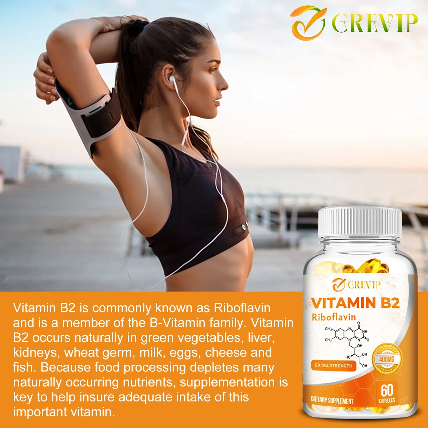 Vitamin B2 400mg - Promotes Energy Production and Metabolism, Support Brain Joint & Nervous System Health - 60 Capsules