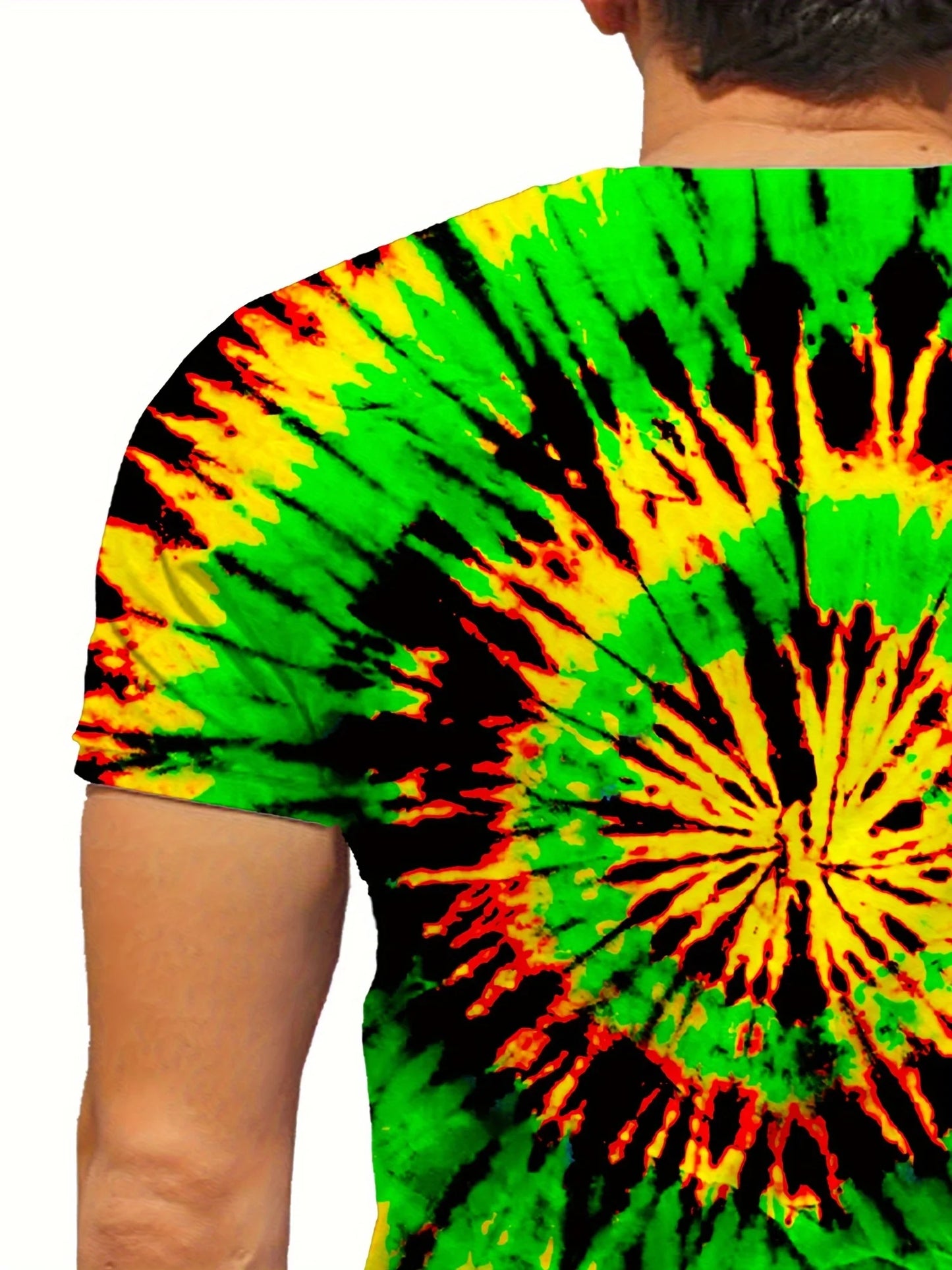 Men's Plus Size Tie-Dye T-Shirt - Vibrant 3D Geometric Pattern, Casual Crew Neck, Soft & Breathable Polyester,
