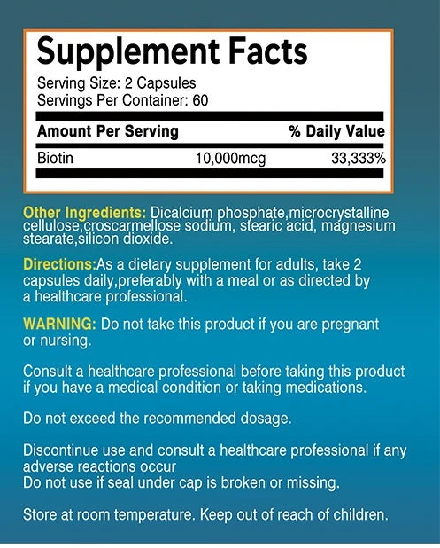 Biotin Capsule - with Vitamin B7, for Hair, Skin, Nail Health, Support Energy Production and Nervous System Health