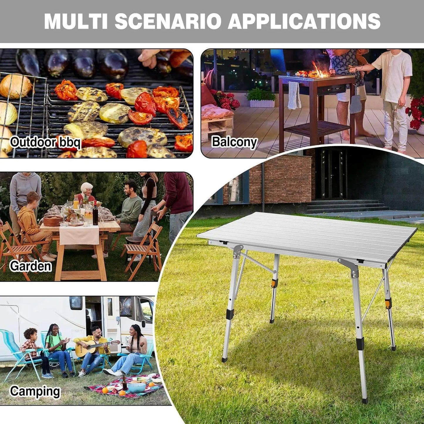 Efan 90X53CM(3FT)Folding Camping Beach Table+Storage Net,Aluminium Roll Up Table Height Adjustable+Bag for Picnic Garden BBQ