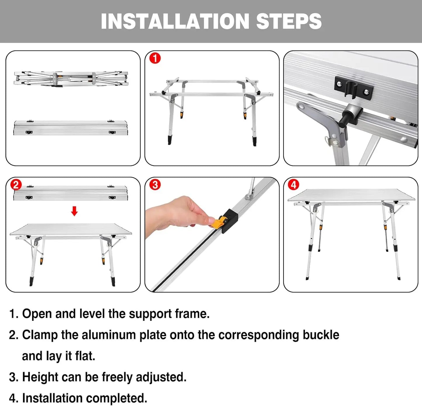 Efan 90X53CM(3FT)Folding Camping Beach Table+Storage Net,Aluminium Roll Up Table Height Adjustable+Bag for Picnic Garden BBQ