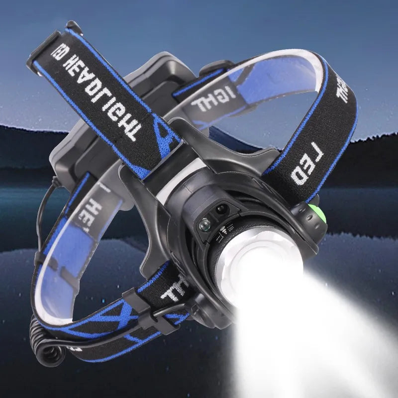 Super Bright Powerful LED Fishing Headlamp 3 Lighting Modes Rechargeable Telescopic Zoom Flashlight Camping Bicycle Torch