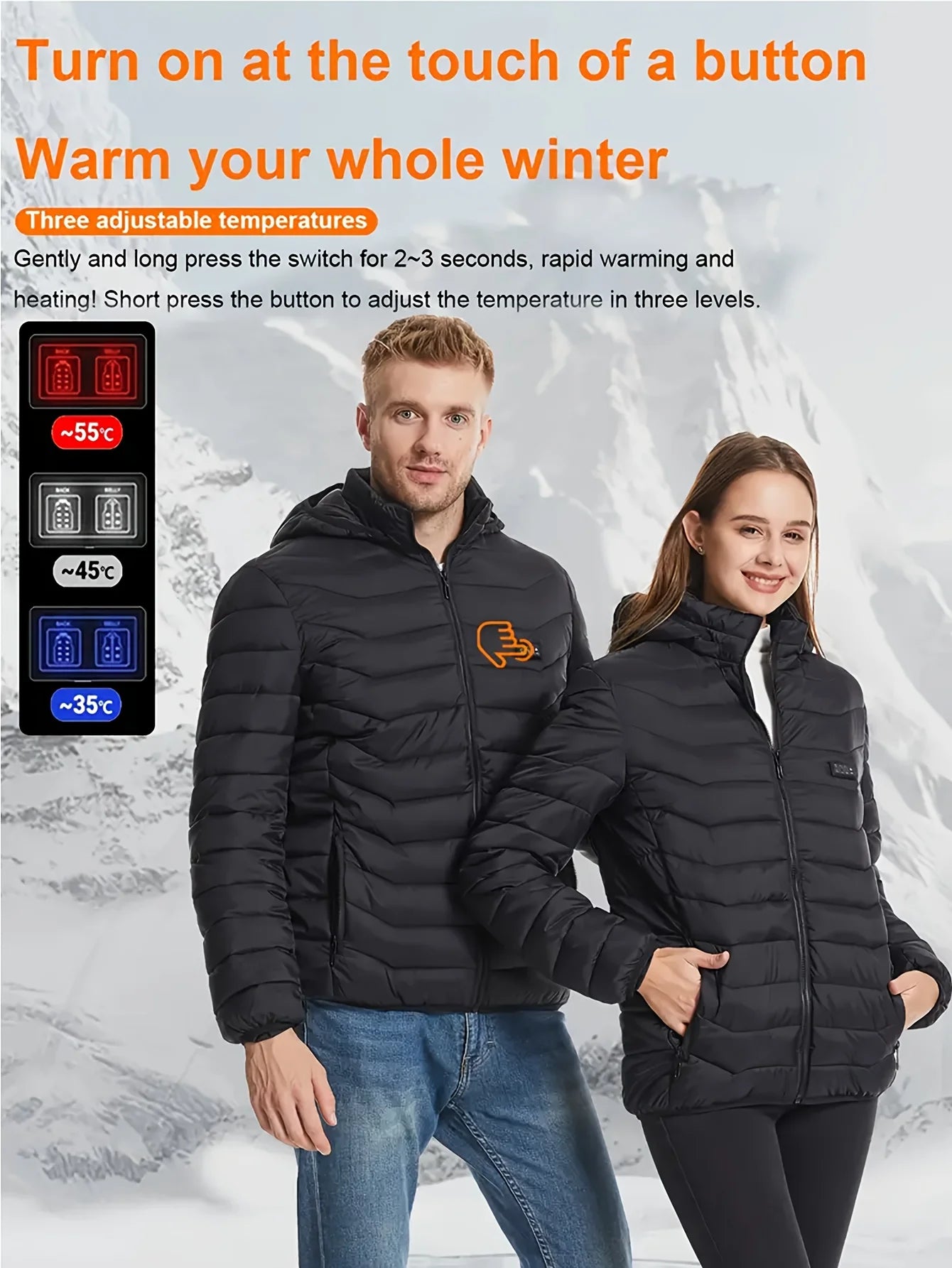 Men's and Women's Intelligent 8-Zone Heating, V-neck Hooded Lightweight Insulation Jacket (Does Not Include Portable Charger and