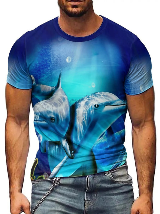 Men'S Ocean Animal Dolphin Print T-Shirt, Casual Crew Neck Short Sleeve Tee, Summer Graphic Top for Daily and Weekend Wear