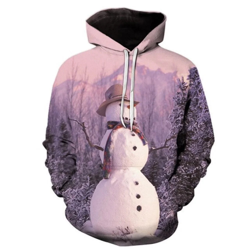 2025 Autumn Men's Stylish Casual Hooded Sports Sweatshirt, 3D Cute Snowman Print Daily Comfortable Loose-Fitting Sports Top