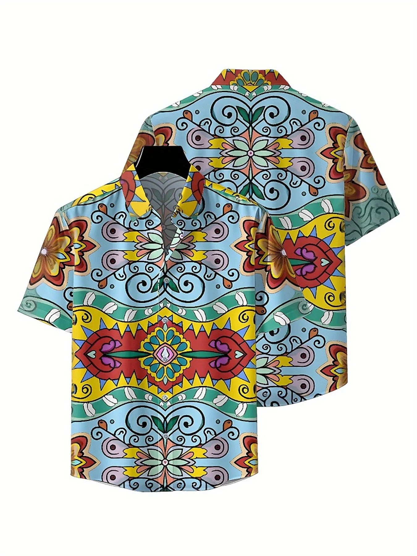 Men's Plus Size Hawaiian Shirts Floral Geometry Pattern,New in Summer Fashion Tops,Hip Hop Rock Streetwear