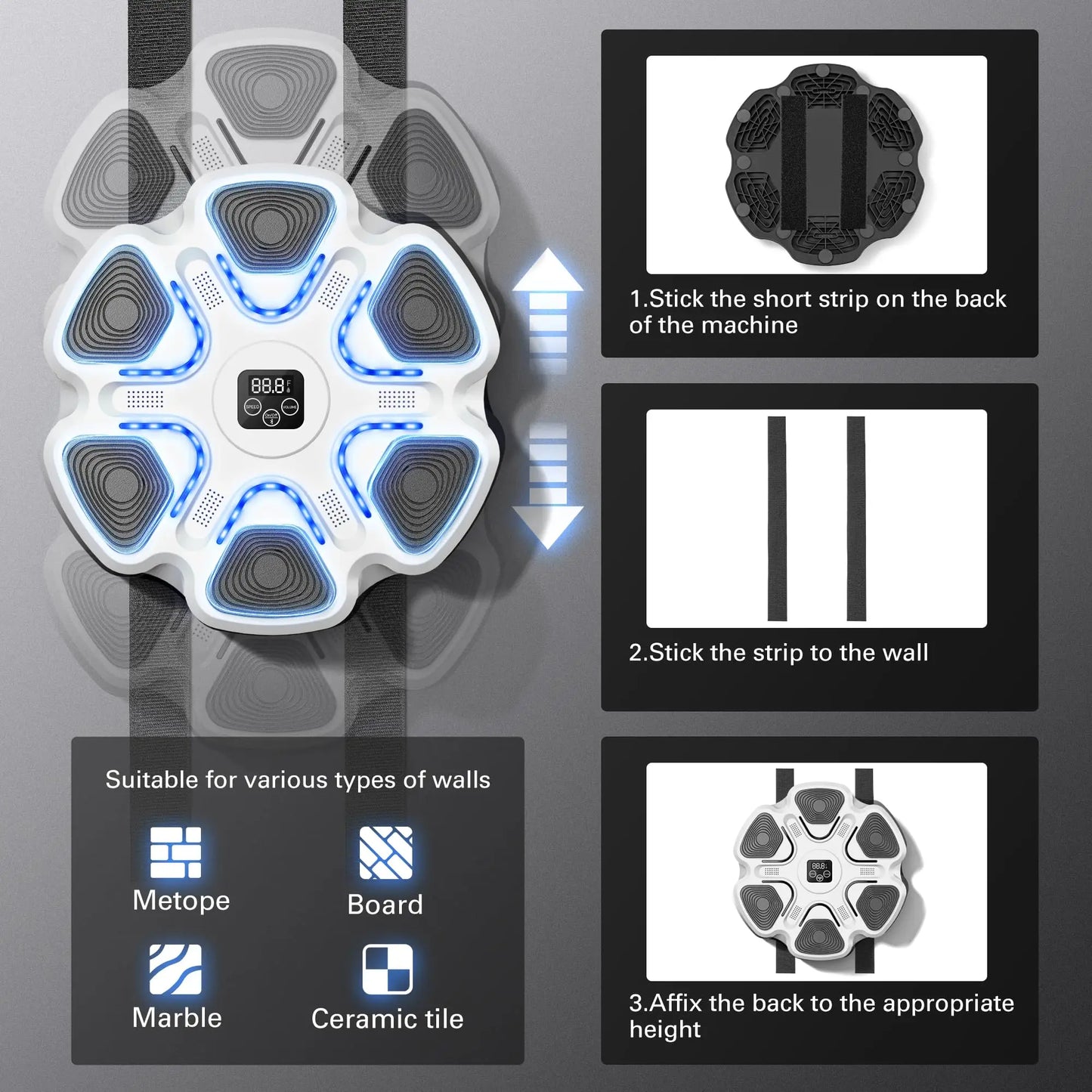 OEM Home Electronic Music Boxing Machine With 6 Lights Connection Wall Mounted Boxing Equipment Punch Force Tester
