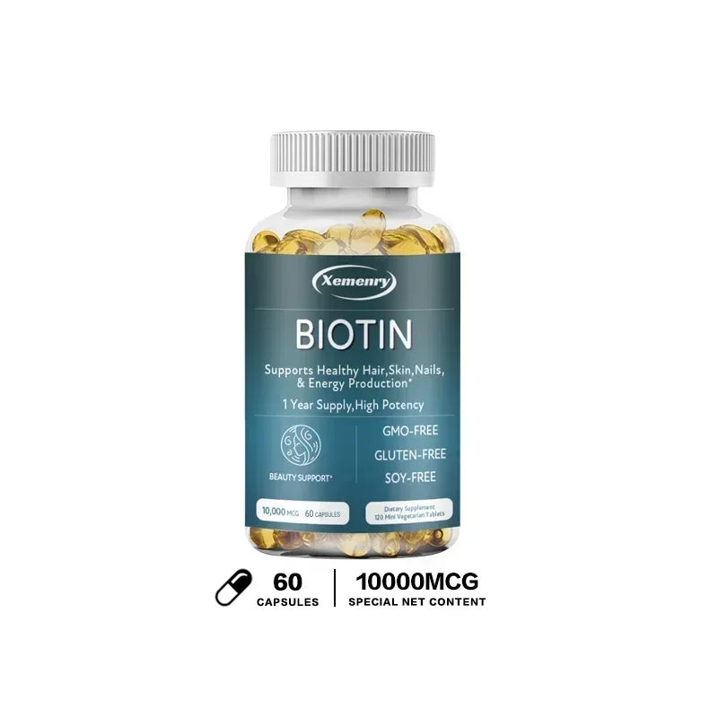 Biotin Capsule - with Vitamin B7, for Hair, Skin, Nail Health, Support Energy Production and Nervous System Health