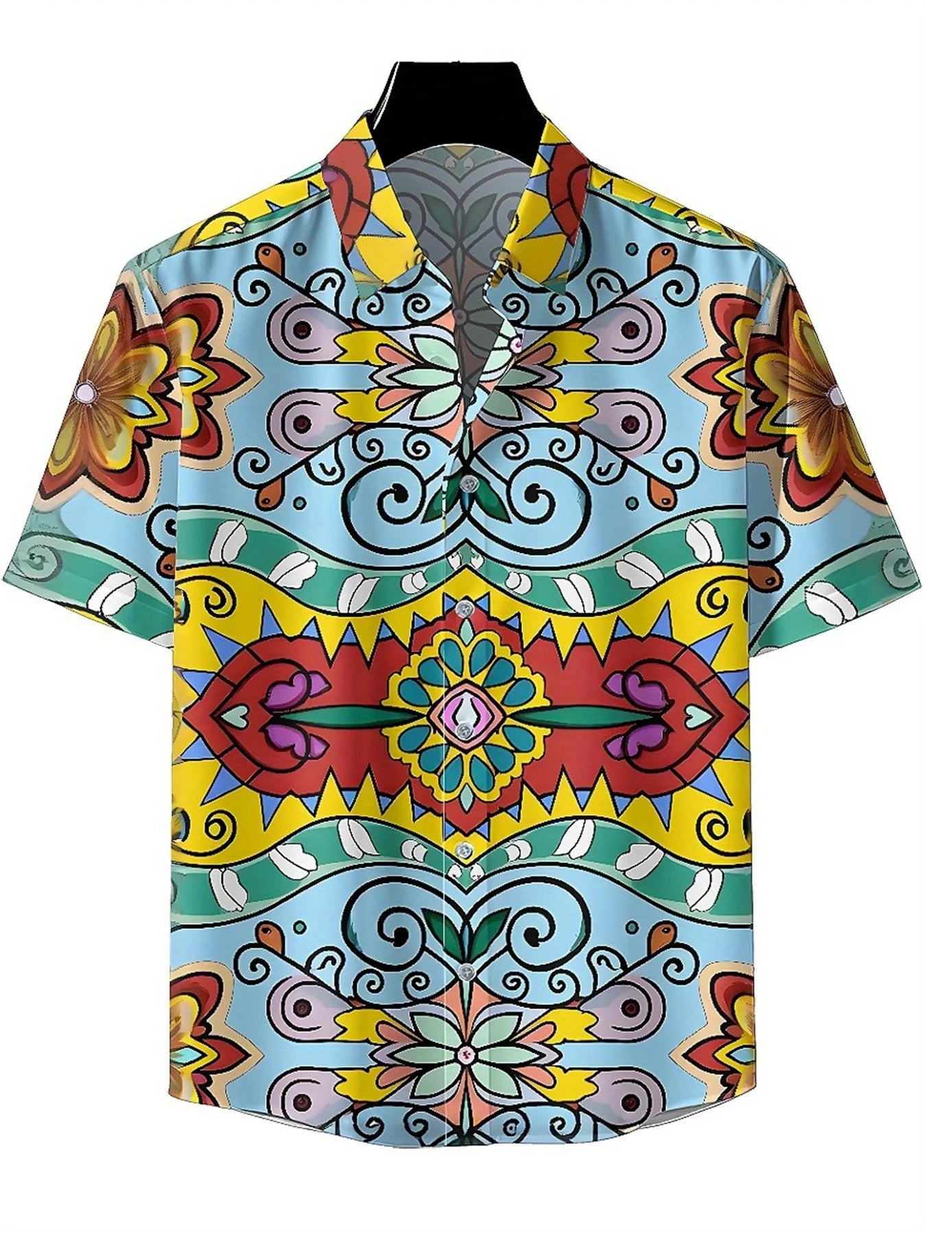 Men's Plus Size Hawaiian Shirts Floral Geometry Pattern,New in Summer Fashion Tops,Hip Hop Rock Streetwear