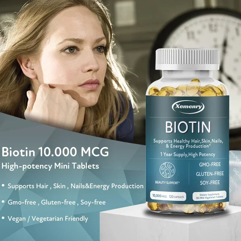 Biotin Capsule - with Vitamin B7, for Hair, Skin, Nail Health, Support Energy Production and Nervous System Health
