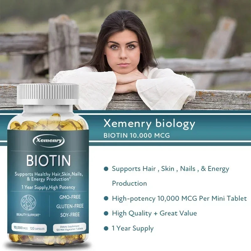 Biotin Capsule - with Vitamin B7, for Hair, Skin, Nail Health, Support Energy Production and Nervous System Health