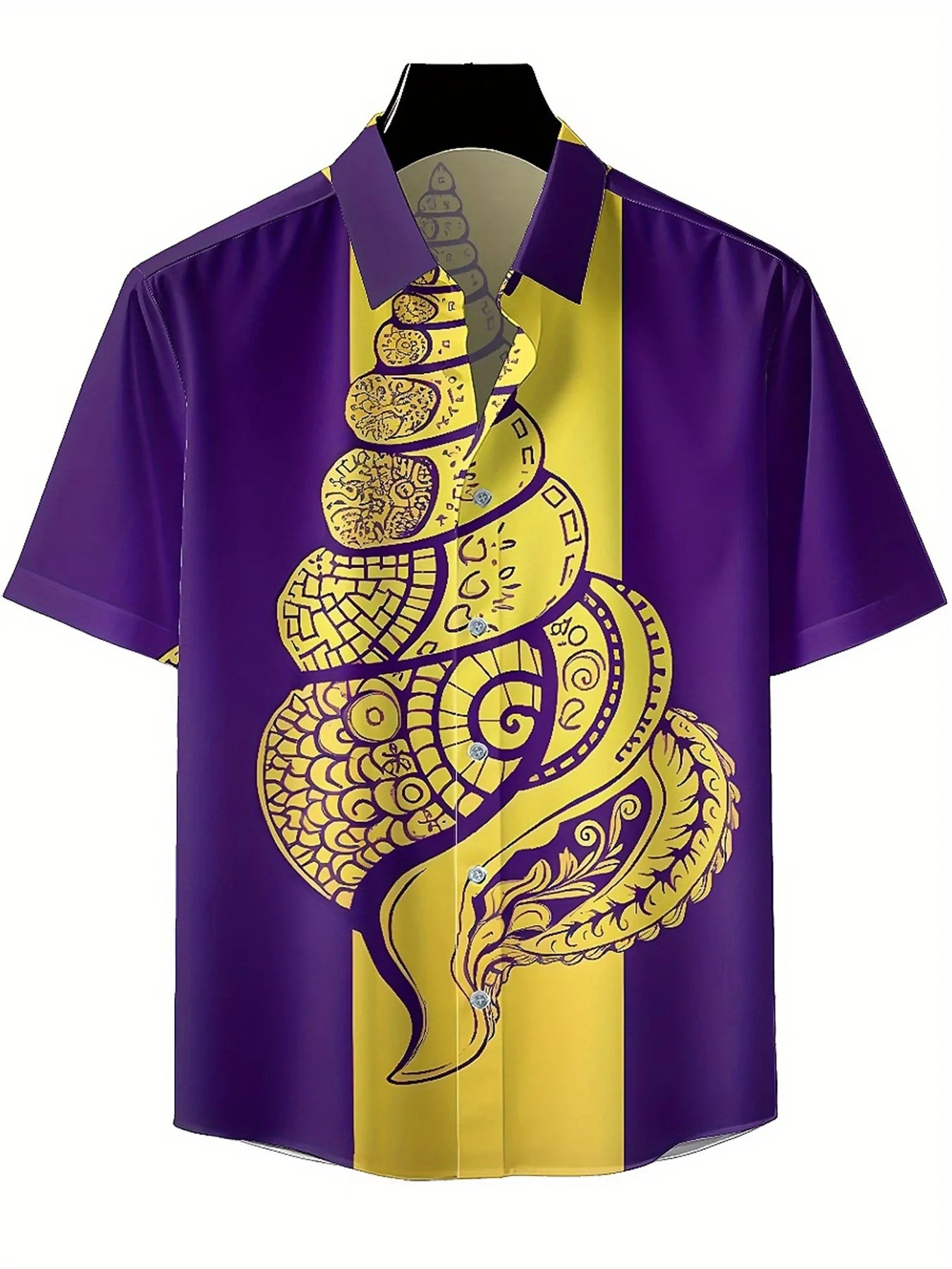 Men's Plus Size Hawaiian Shirts Purple and Yellow Spiral Art Pattern,New in Summer Fashion Tops,Hip Hop Rock Streetwear