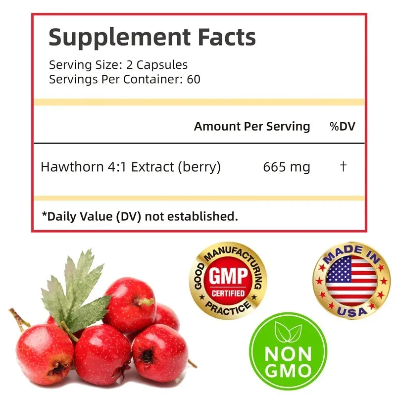 Hawthorn Berry Extract Capsule - Supports Digestive Health, Promotes Energy Production, Blood Circulation, and Boosts Immunity