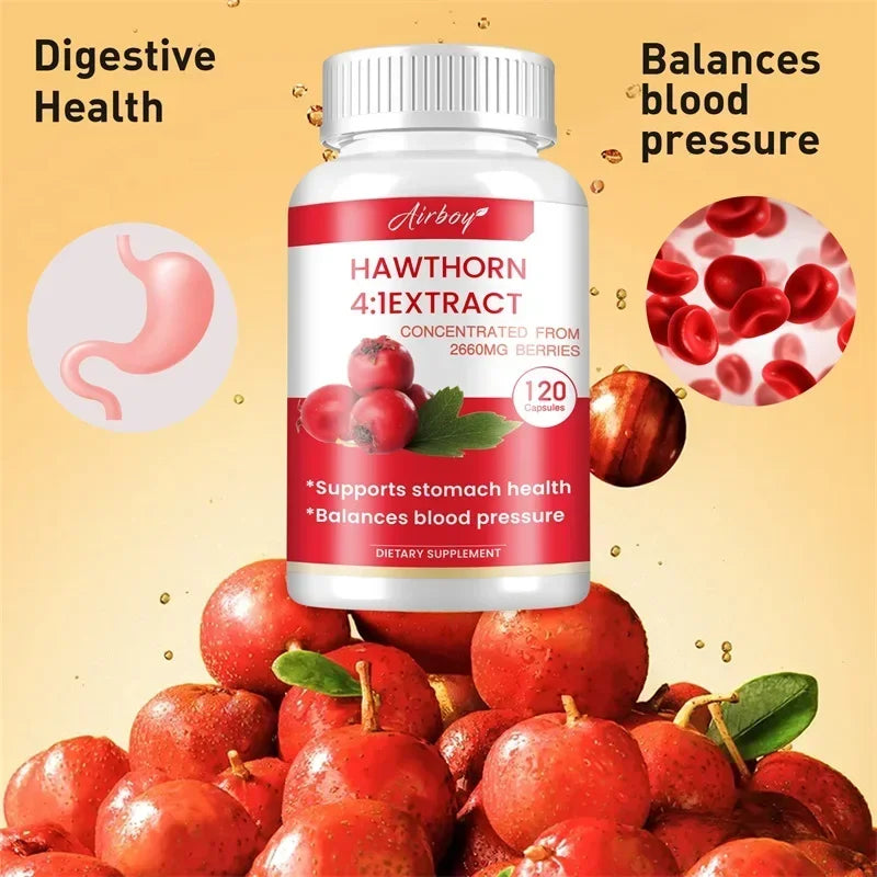 Hawthorn Berry Extract Capsule - Supports Digestive Health, Promotes Energy Production, Blood Circulation, and Boosts Immunity