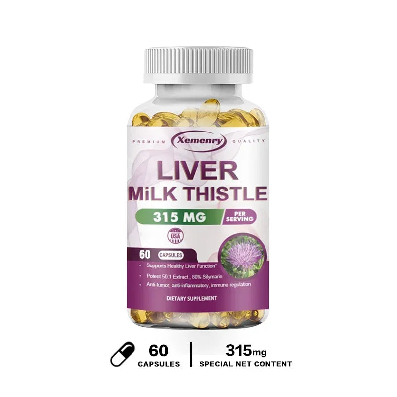 Milk Thistle Liver Capsules 315Mg - Promotes Energy Production, Liver Health, Digestive Health, and Strengthens Immunity
