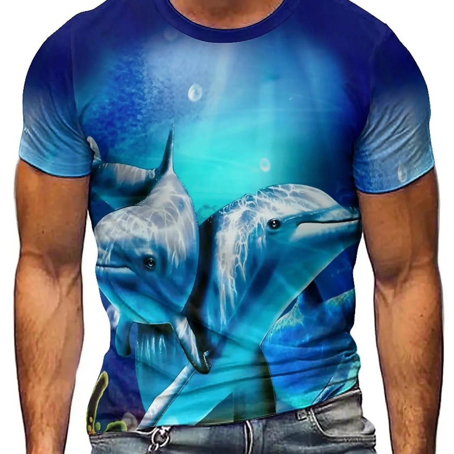 Men'S Ocean Animal Dolphin Print T-Shirt, Casual Crew Neck Short Sleeve Tee, Summer Graphic Top for Daily and Weekend Wear