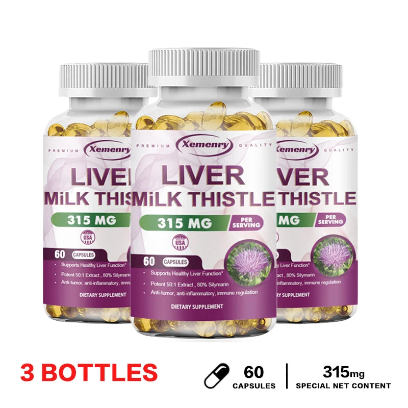 Milk Thistle Liver Capsules 315Mg - Promotes Energy Production, Liver Health, Digestive Health, and Strengthens Immunity
