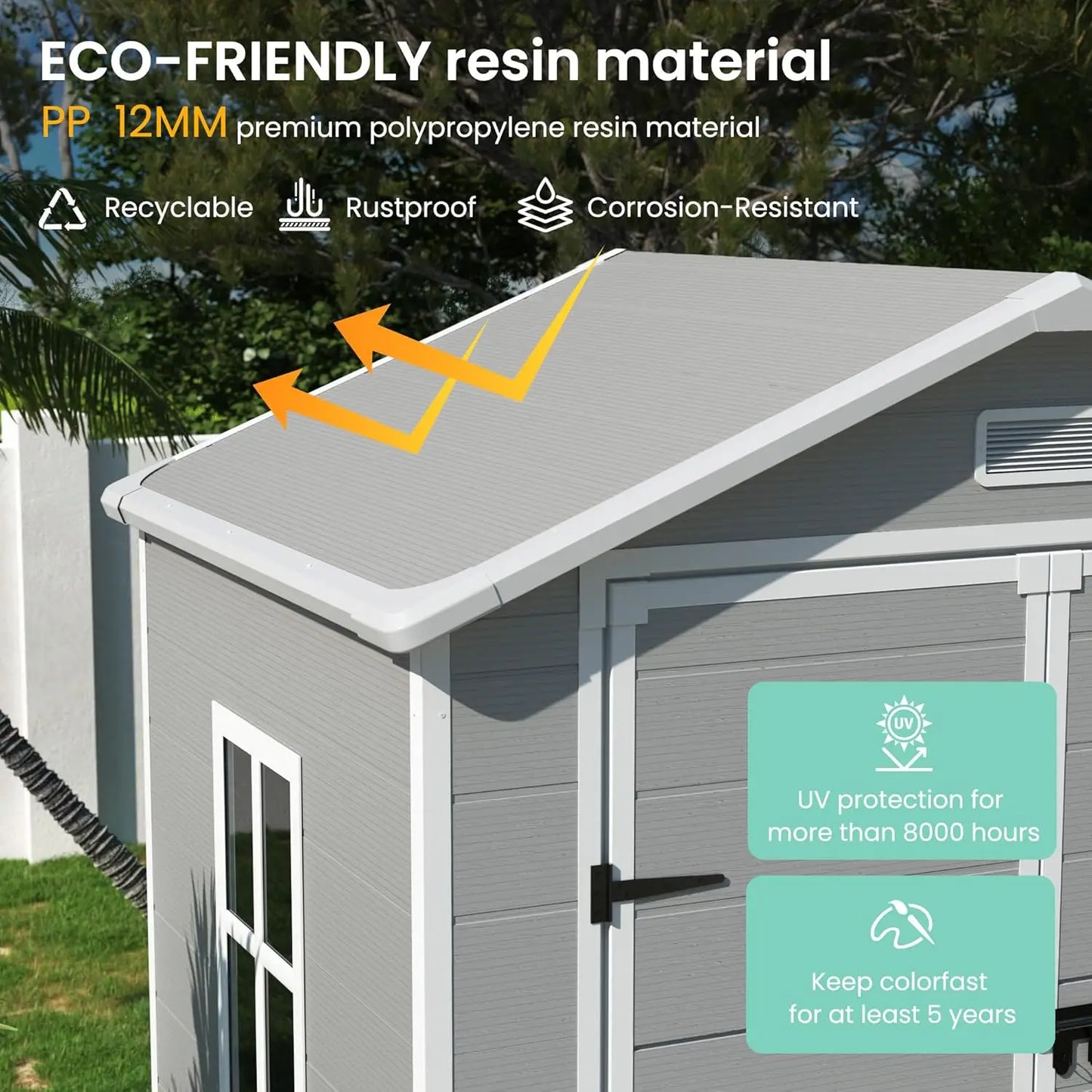 Outdoor Resin Storage Shed 6x4.5 FT, Plastic Garden Shed for Bike, Garbage Can, , Outside Sheds with Lockable Door for Back