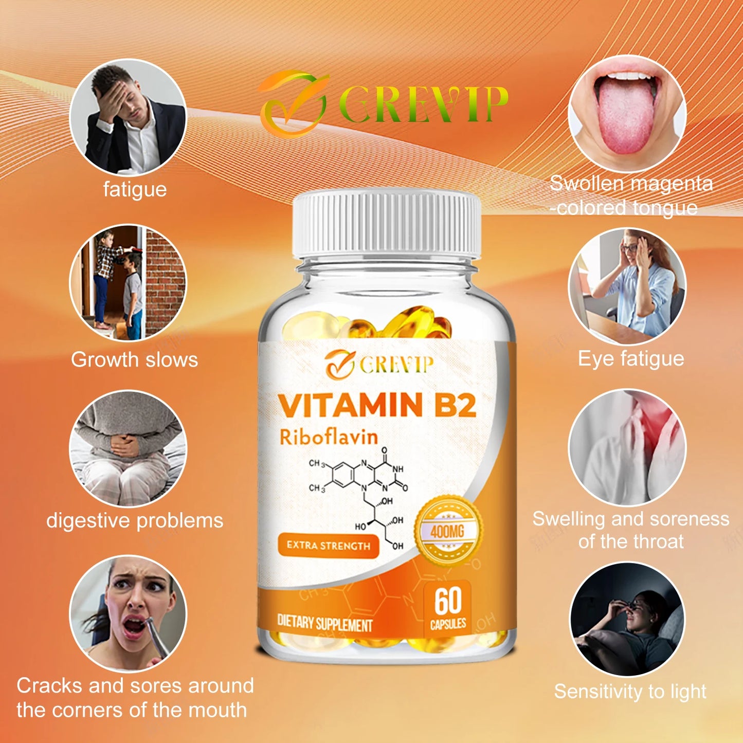 Vitamin B2 400mg - Promotes Energy Production and Metabolism, Support Brain Joint & Nervous System Health - 60 Capsules