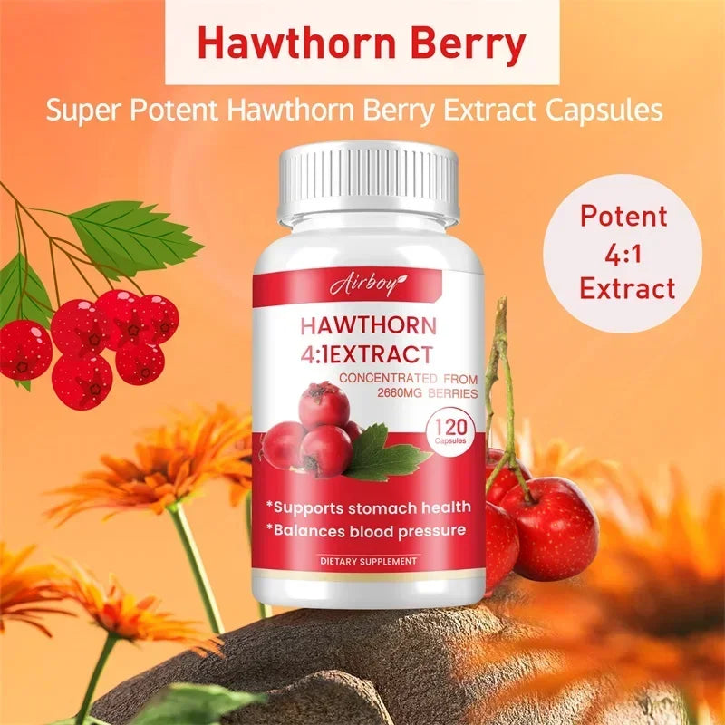 Hawthorn Berry Extract Capsule - Supports Digestive Health, Promotes Energy Production, Blood Circulation, and Boosts Immunity