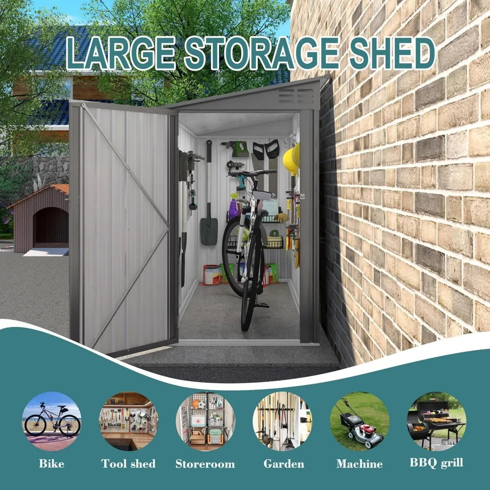4 * 9.2 FT Outdoor Storage Shed, Galvanized Steel Garden Shed with Lockable Door & Window, Waterproof Metal Tool Storage for Gar