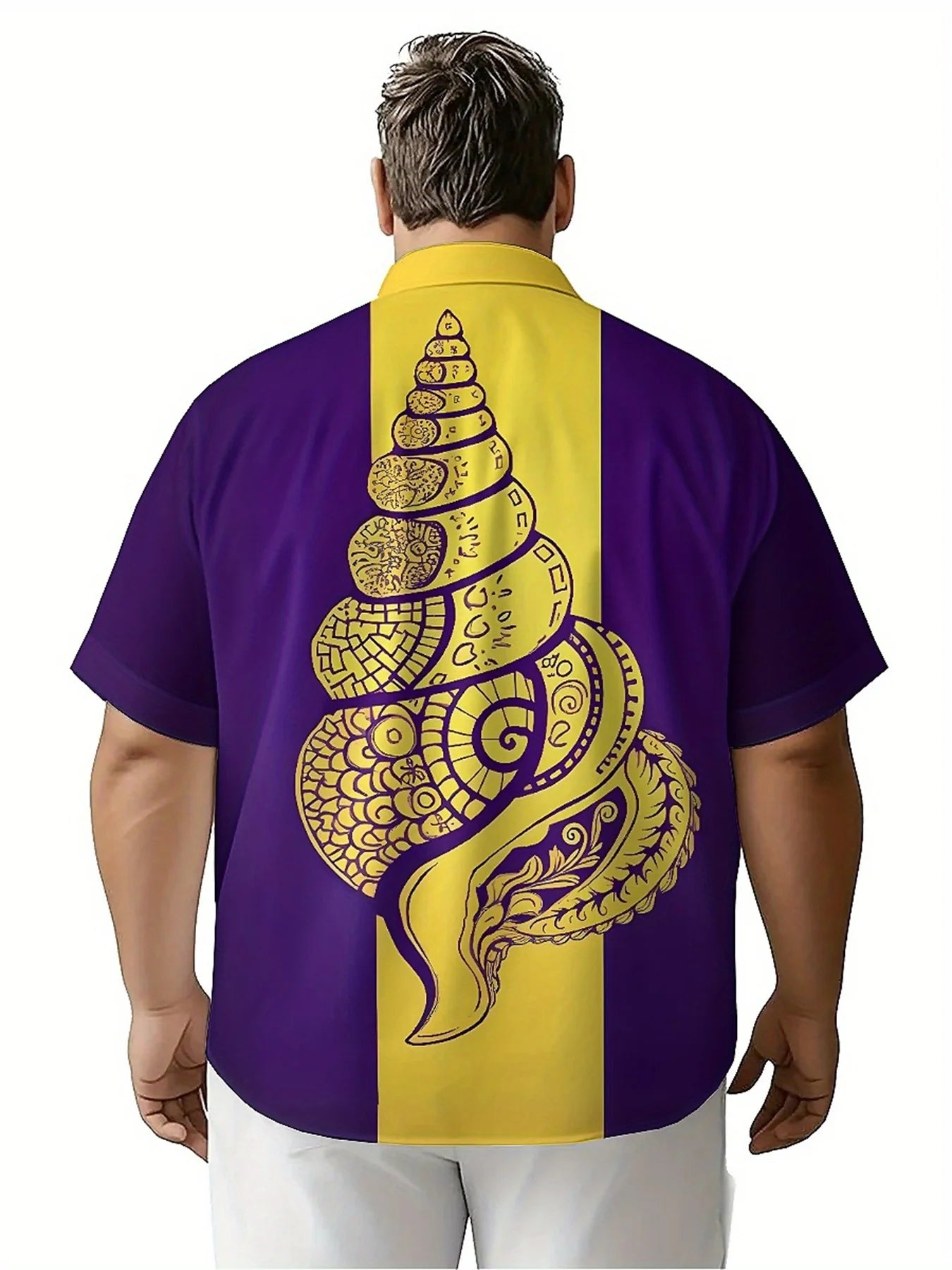 Men's Plus Size Hawaiian Shirts Purple and Yellow Spiral Art Pattern,New in Summer Fashion Tops,Hip Hop Rock Streetwear