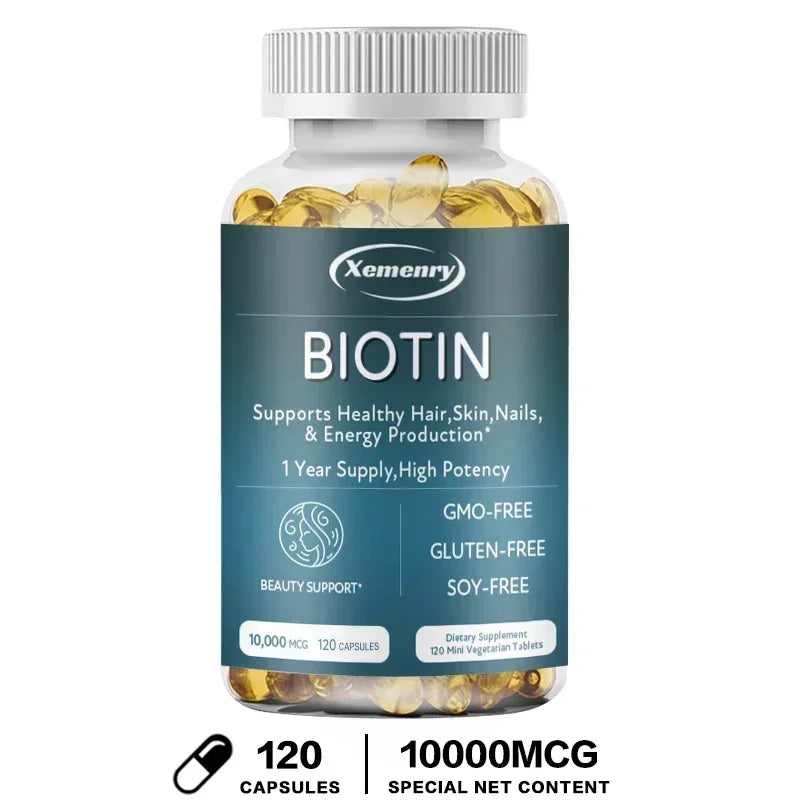 Biotin Capsule - with Vitamin B7, for Hair, Skin, Nail Health, Support Energy Production and Nervous System Health