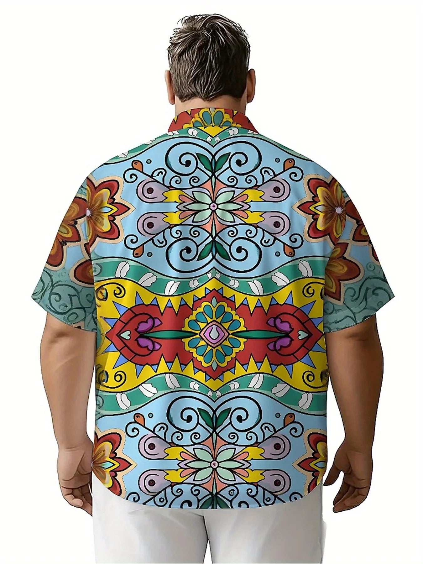 Men's Plus Size Hawaiian Shirts Floral Geometry Pattern,New in Summer Fashion Tops,Hip Hop Rock Streetwear
