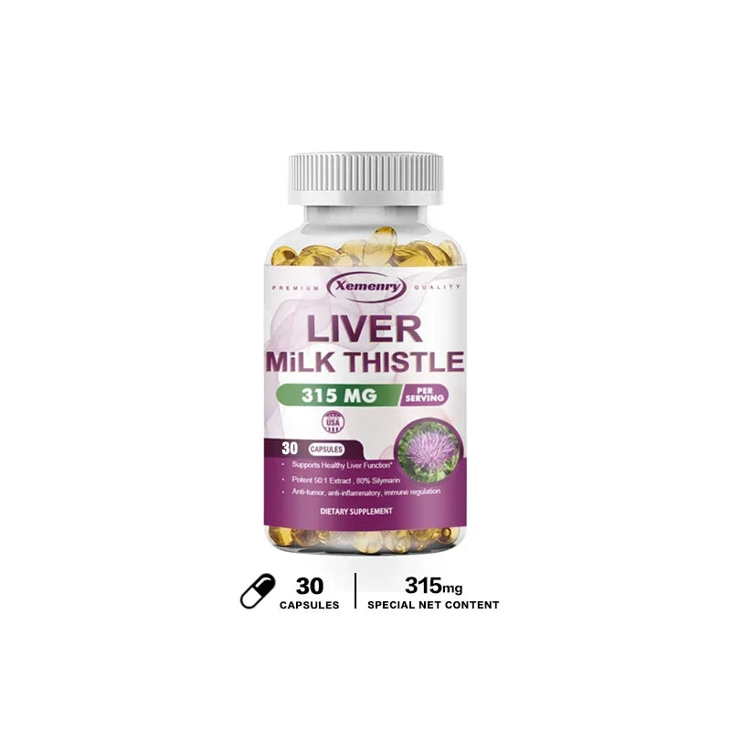 Milk Thistle Liver Capsules 315Mg - Promotes Energy Production, Liver Health, Digestive Health, and Strengthens Immunity