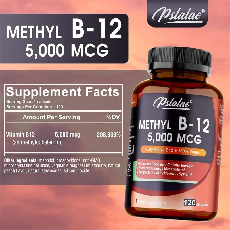 Vitamin B12 5000 Mcg - Supports Energy Levels, Mind, Nervous System - Blood Cell Production, Fatigue Relief, Heart Health