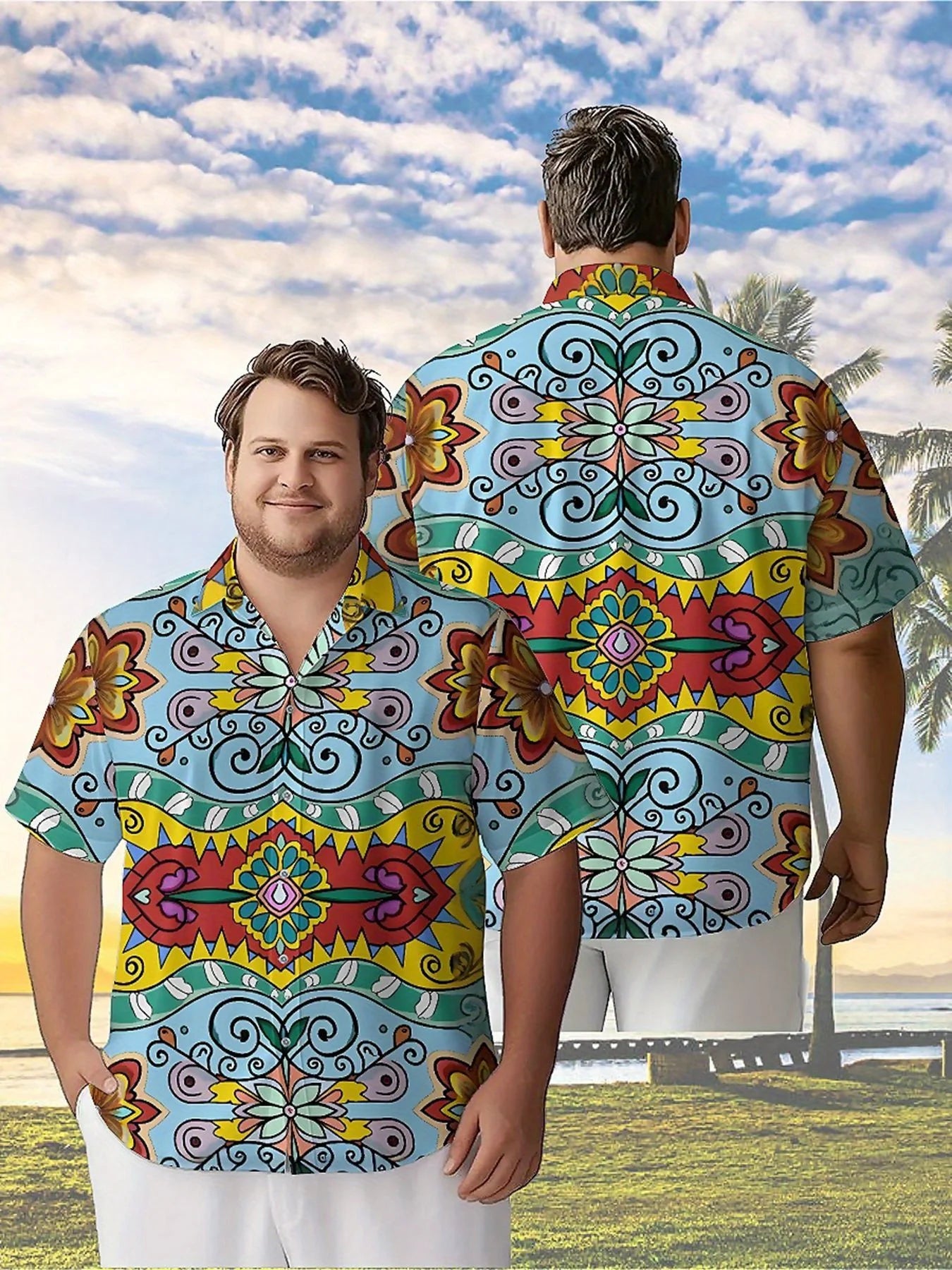 Men's Plus Size Hawaiian Shirts Floral Geometry Pattern,New in Summer Fashion Tops,Hip Hop Rock Streetwear