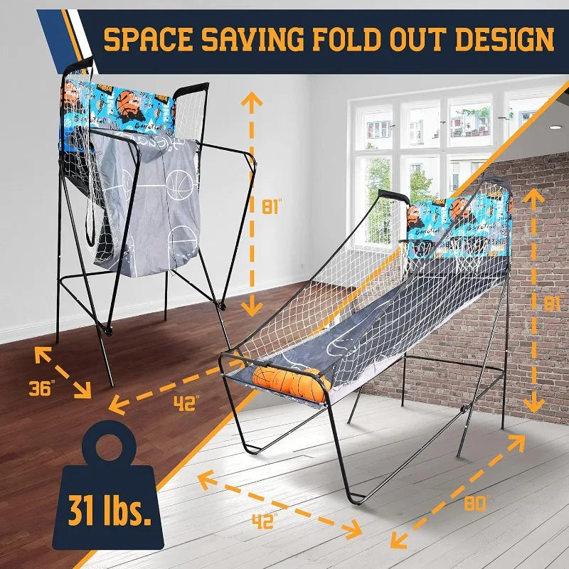 SereneLife Dual Hoop Basketball Shootout Indoor Home Arcade Room Game with Electronic LED Double Basketball Shot Scoreboard