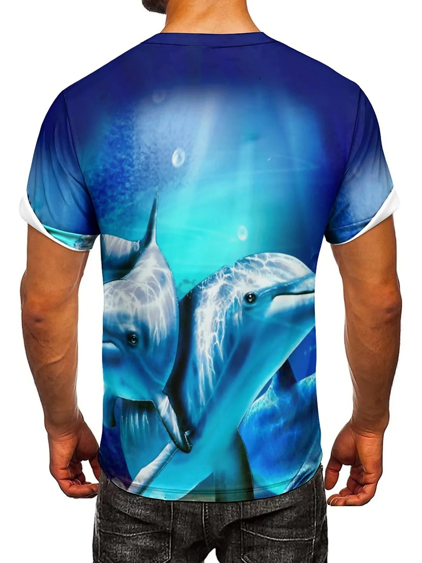 Men'S Ocean Animal Dolphin Print T-Shirt, Casual Crew Neck Short Sleeve Tee, Summer Graphic Top for Daily and Weekend Wear