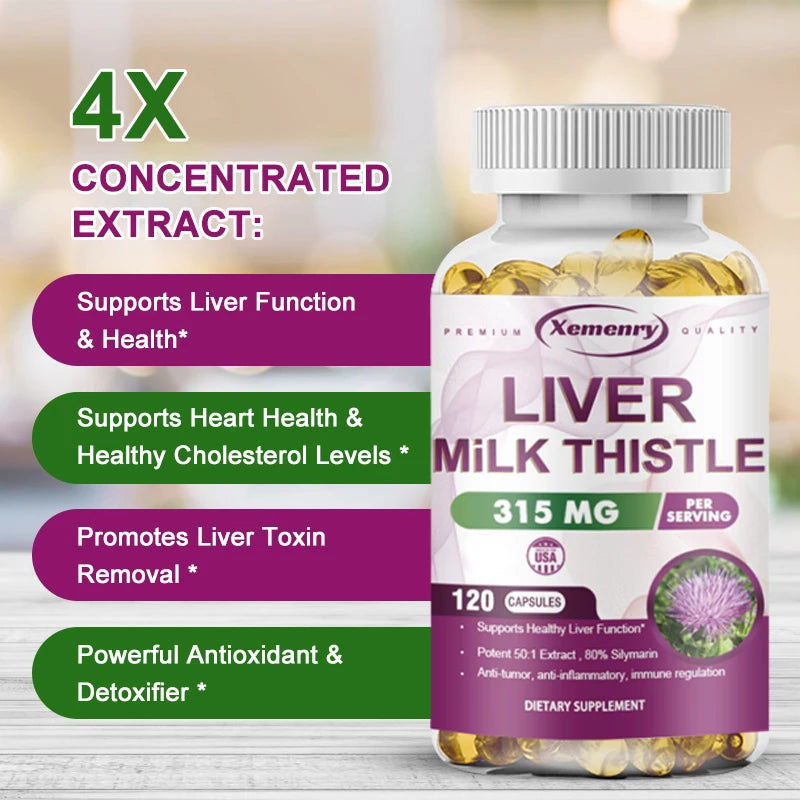 Milk Thistle Liver Capsules 315Mg - Promotes Energy Production, Liver Health, Digestive Health, and Strengthens Immunity