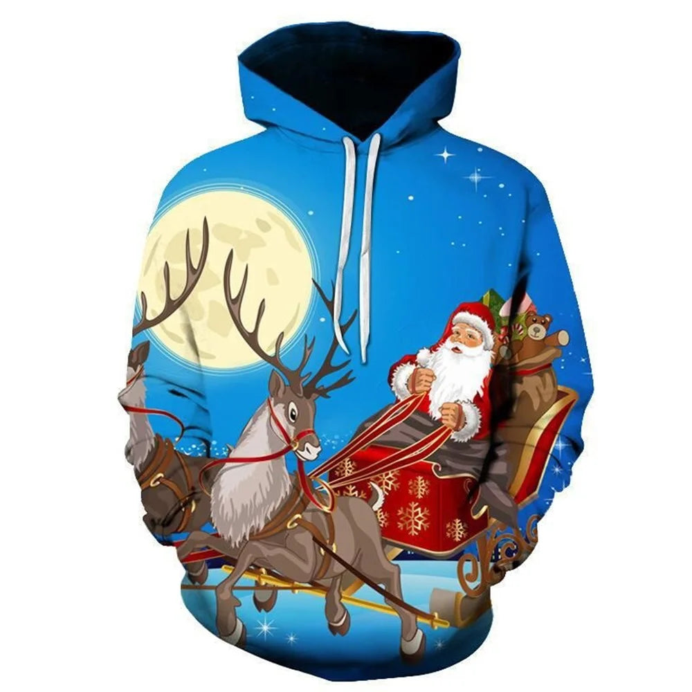 2025 Autumn Men's Stylish Casual Hooded Sports Sweatshirt, 3D Cute Snowman Print Daily Comfortable Loose-Fitting Sports Top