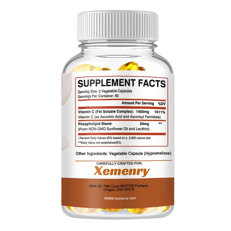 Liposomal Vitamin C Capsules - Powerful Antioxidant, Promotes Collagen Production, Skin Glow, Supports Heart, Immune Health