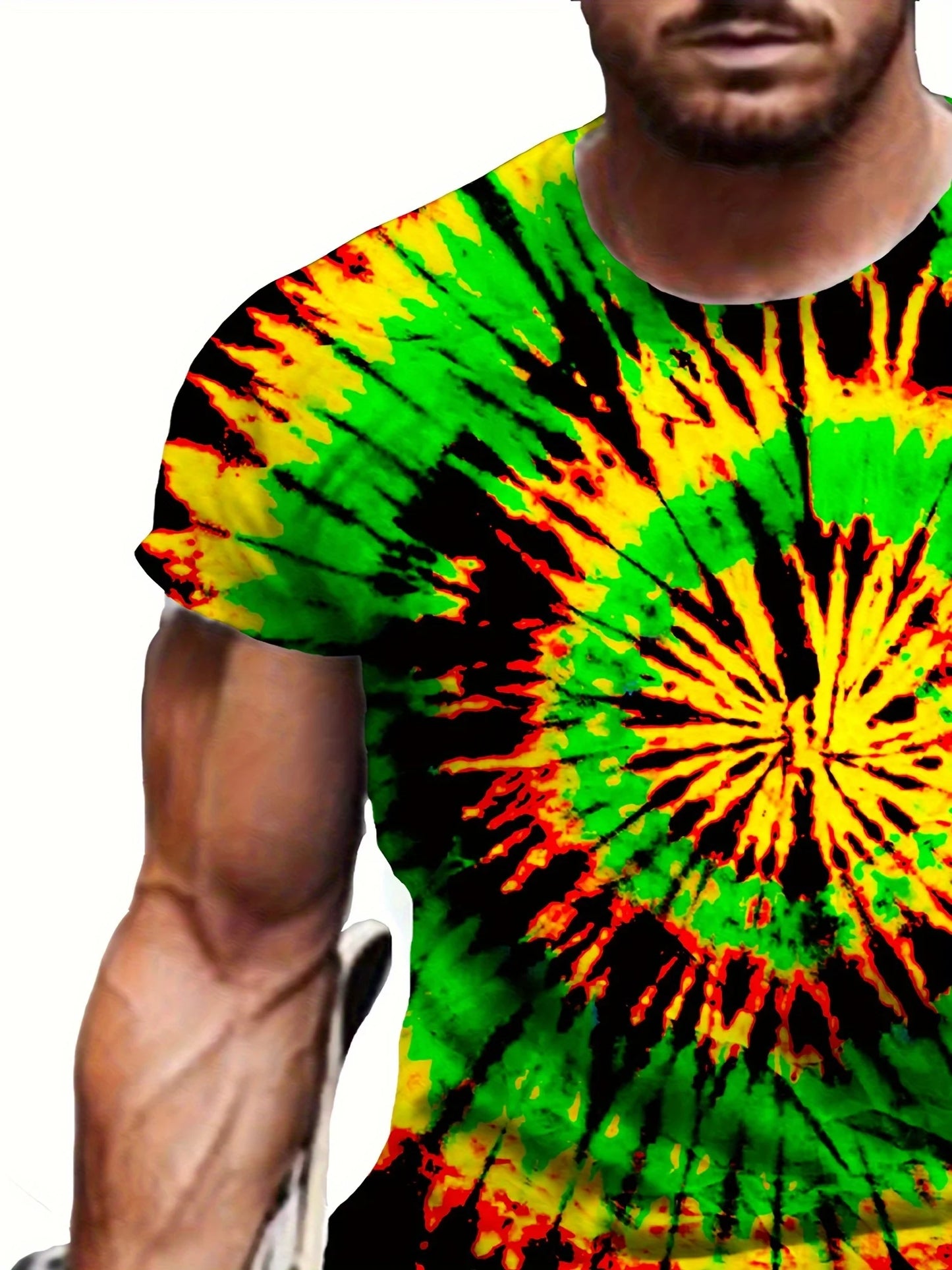 Men's Plus Size Tie-Dye T-Shirt - Vibrant 3D Geometric Pattern, Casual Crew Neck, Soft & Breathable Polyester,