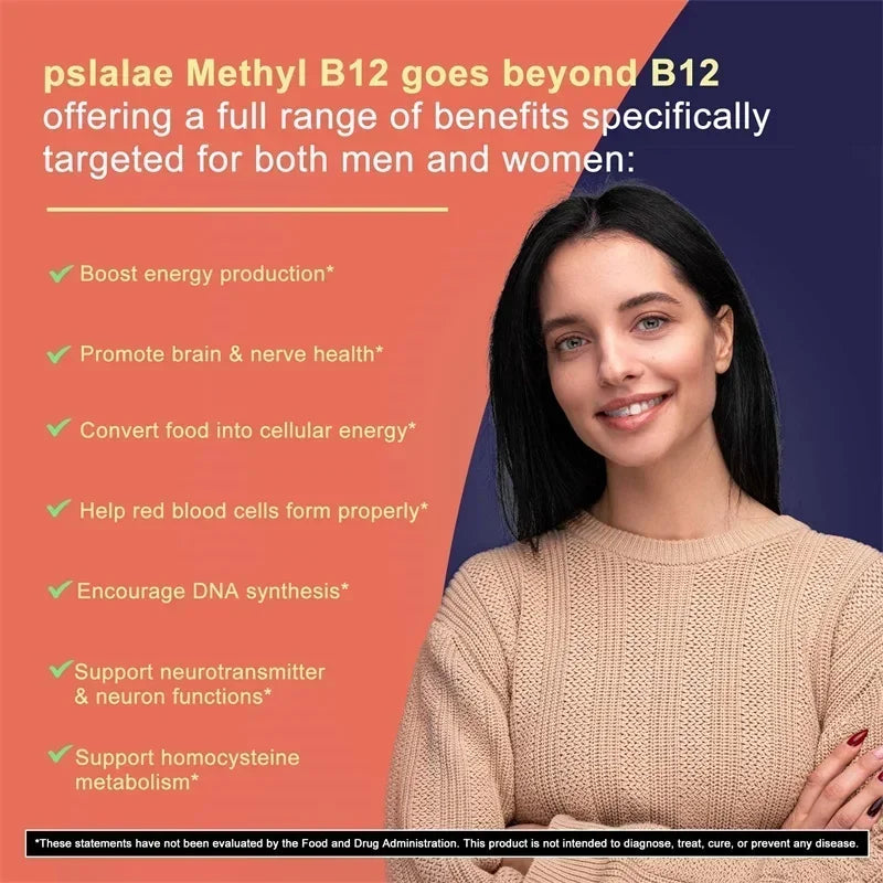 Vitamin B12 5000 Mcg - Supports Energy Levels, Mind, Nervous System - Blood Cell Production, Fatigue Relief, Heart Health