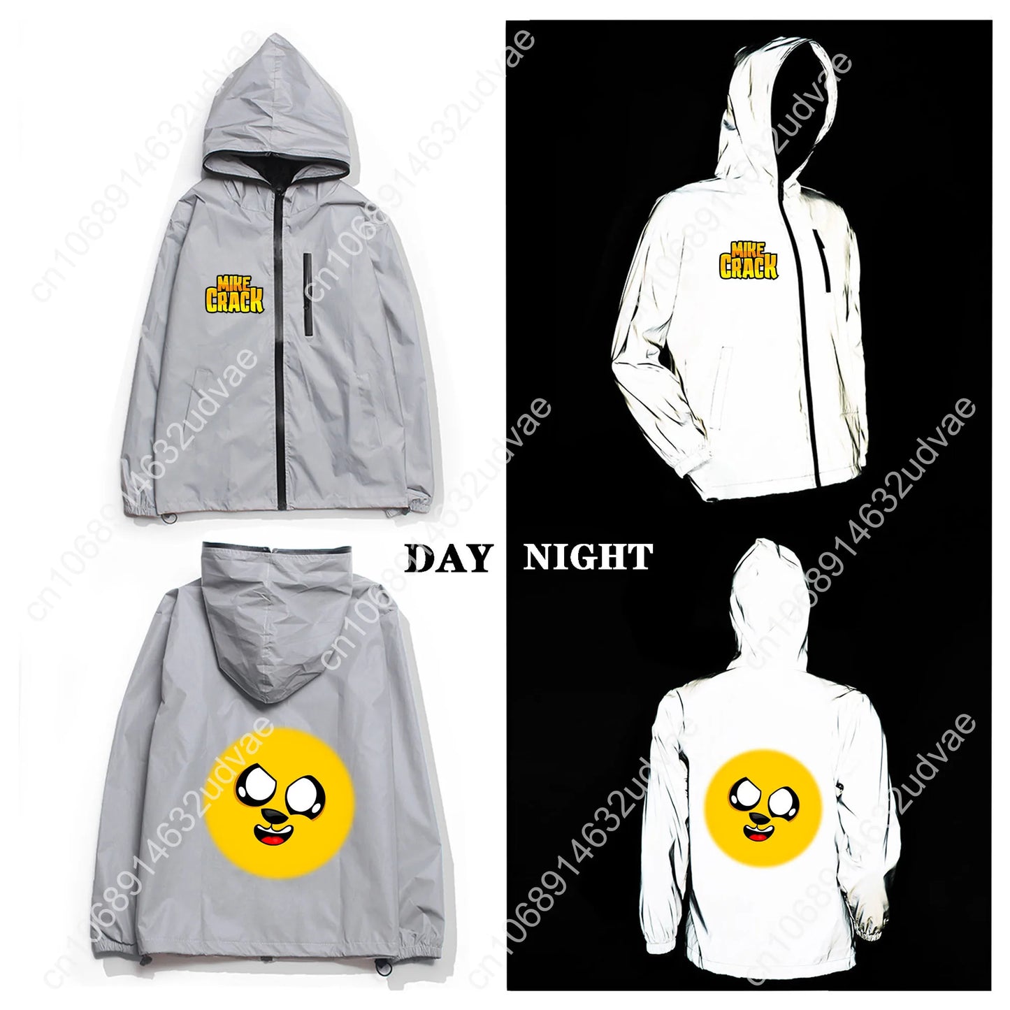Mikecracks Reflective Jacket Mens Womens Coat Hooded Windbreaker Runing Pocket Jackets Cycling Hiking Zipper Customized Hoodie
