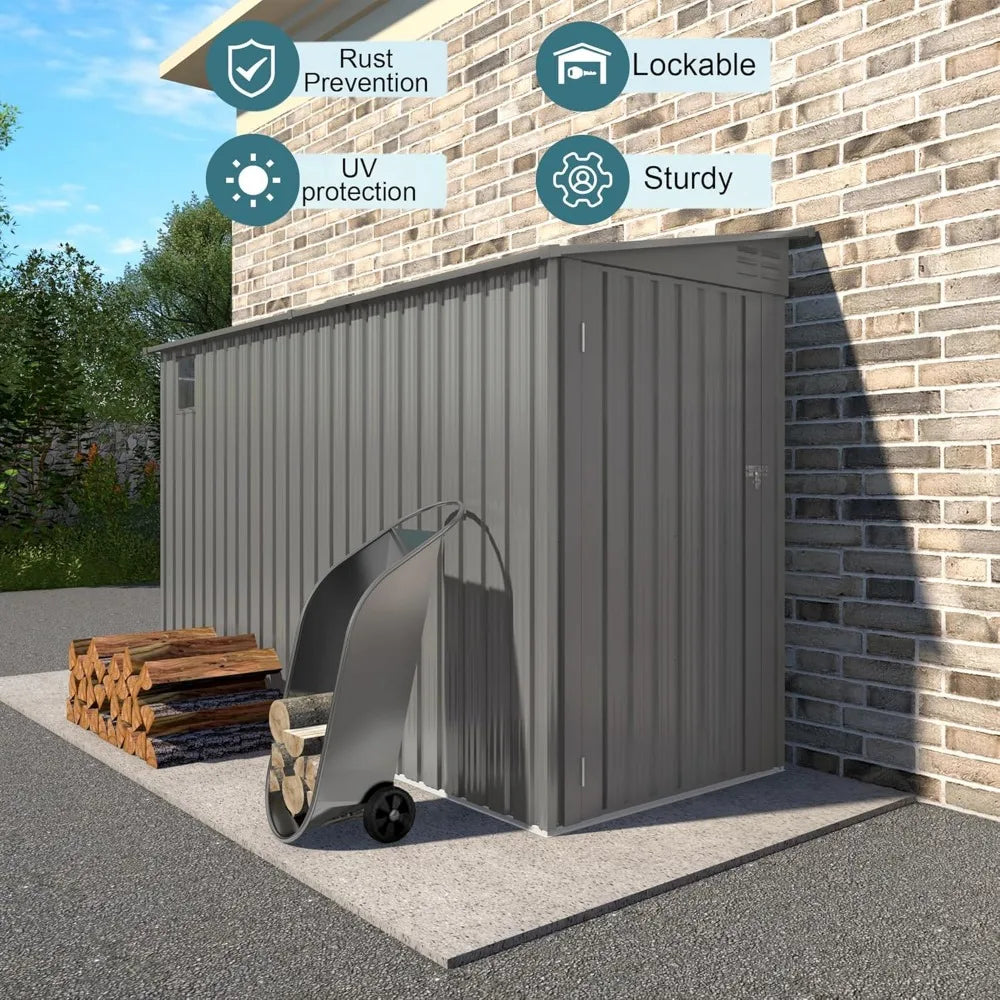 4 * 9.2 FT Outdoor Storage Shed, Galvanized Steel Garden Shed with Lockable Door & Window, Waterproof Metal Tool Storage for Gar